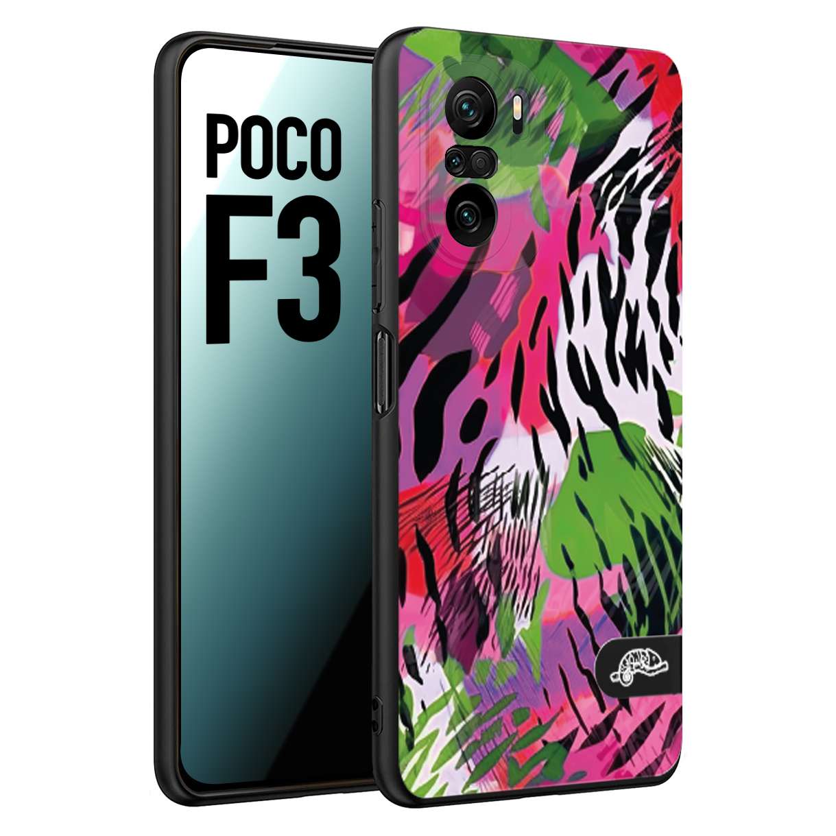 CUSTOMIZZA - Custodia cover nera morbida in tpu compatibile per Xiaomi Poco F3 leopardato tigrato tiger colorata summer color verde fucsia