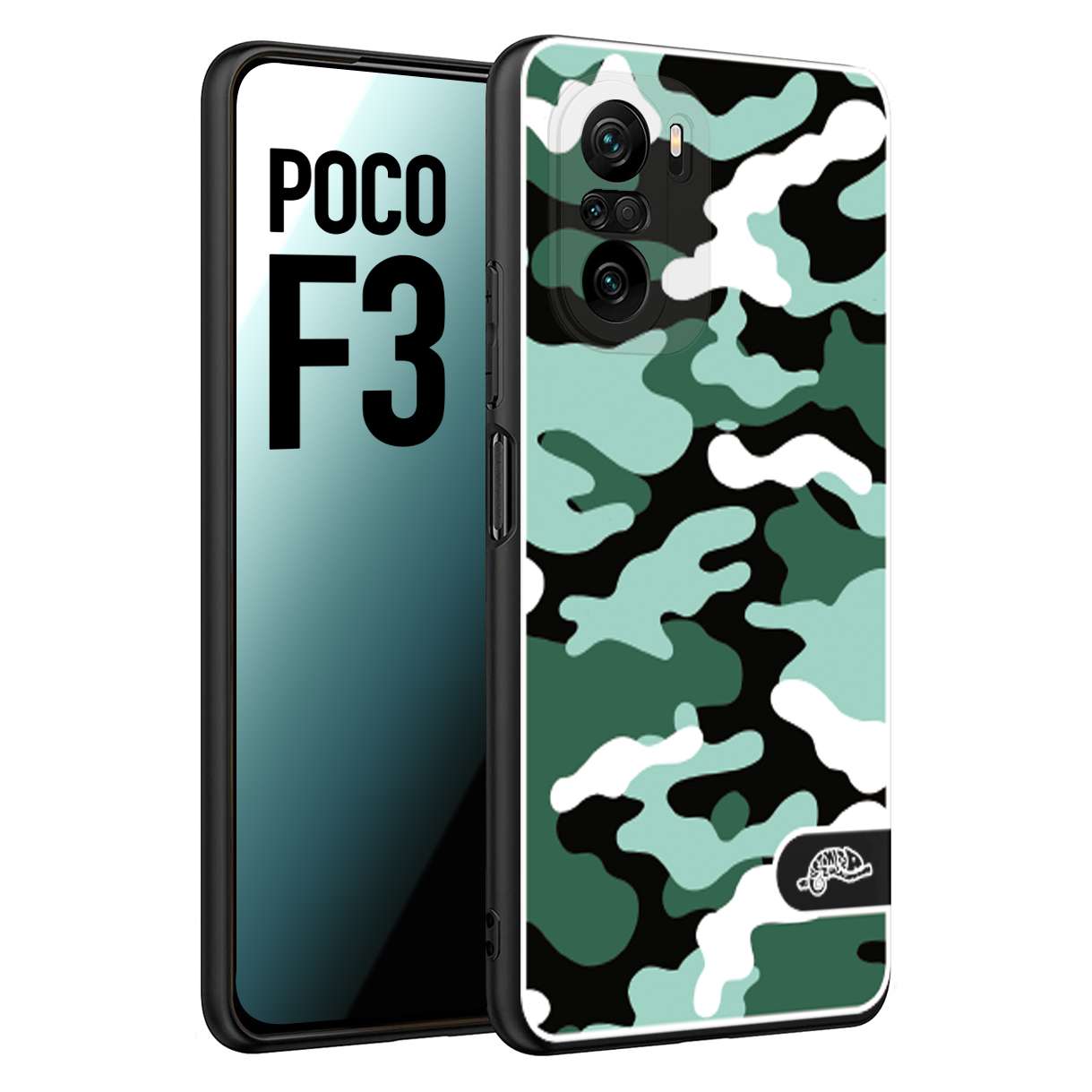 CUSTOMIZZA - Custodia cover nera morbida in tpu compatibile per Xiaomi Poco F3 camouflage mimetico militare verde green