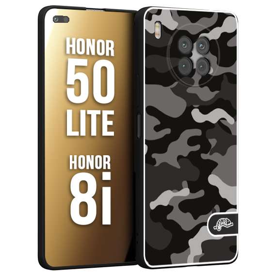 CUSTOMIZZA - Custodia cover nera morbida in tpu compatibile per Honor 8i - Honor 50 LITE camouflage mimetico militare nero black grigio