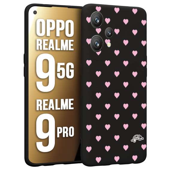 CUSTOMIZZA - Custodia cover nera morbida in tpu compatibile per Oppo Realme 9 5G - 9 PRO cuori pois rosa su nero donna pin up vintage