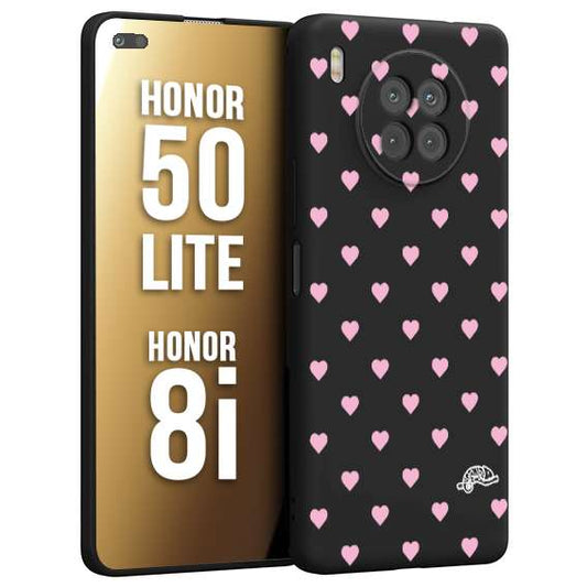 CUSTOMIZZA - Custodia cover nera morbida in tpu compatibile per Honor 8i - Honor 50 LITE cuori pois rosa su nero donna pin up vintage