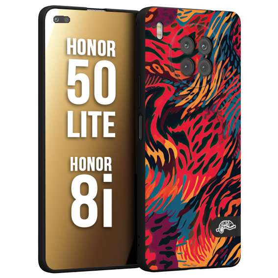 CUSTOMIZZA - Custodia cover nera morbida in tpu compatibile per Honor 8i - Honor 50 LITE leopardato maculato tigrato colorata fiamme rossa blu arancione