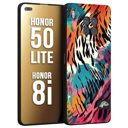CUSTOMIZZA - Custodia cover nera morbida in tpu compatibile per Honor 8i - Honor 50 LITE leopardato maculato tigrato tiger colorata summer color