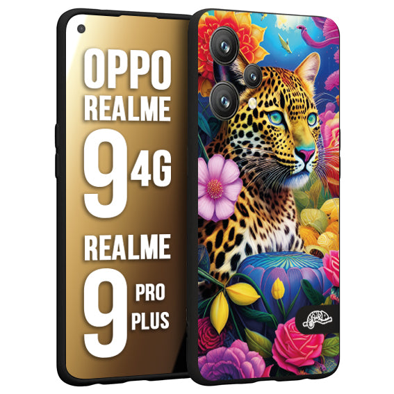 CUSTOMIZZA - Custodia cover nera morbida in tpu compatibile per Oppo Realme 9 4G - 9 PRO PLUS fiori astratti donna flower fantasia leopardo ghepardo animali colorati