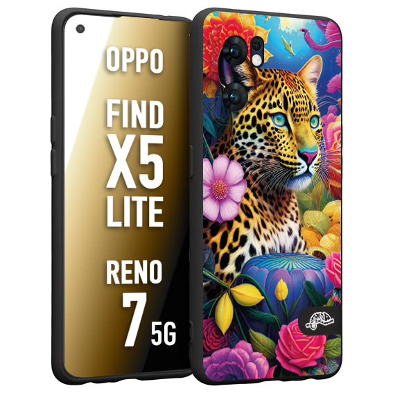 CUSTOMIZZA - Custodia cover nera morbida in tpu compatibile per Oppo Reno 7 - Find X5 LITE fiori astratti donna flower fantasia leopardo ghepardo animali colorati
