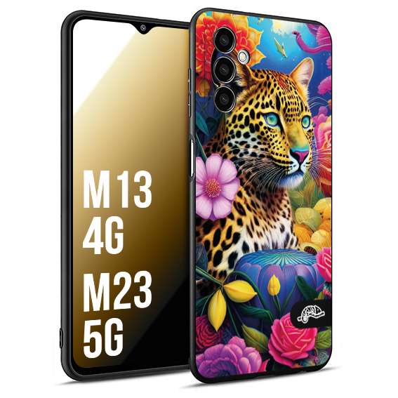 CUSTOMIZZA - Custodia cover nera morbida in tpu compatibile per Samsung M13 4G - M23 5G fiori astratti donna flower fantasia leopardo ghepardo animali colorati