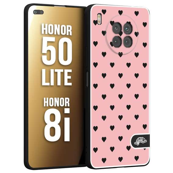 CUSTOMIZZA - Custodia cover nera morbida in tpu compatibile per Honor 8i - Honor 50 LITE cuori pois rosa donna pin up vintage