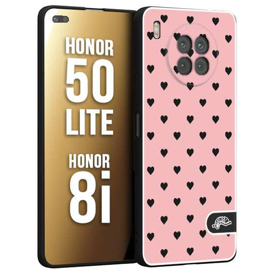 CUSTOMIZZA - Custodia cover nera morbida in tpu compatibile per Honor 8i - Honor 50 LITE cuori pois rosa donna pin up vintage