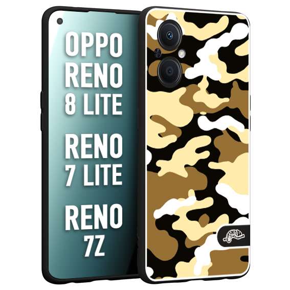CUSTOMIZZA - Custodia cover nera morbida in tpu compatibile per Oppo Reno 7 Lite - 8 Lite - 7Z camouflage mimetico militare giallo desert brown