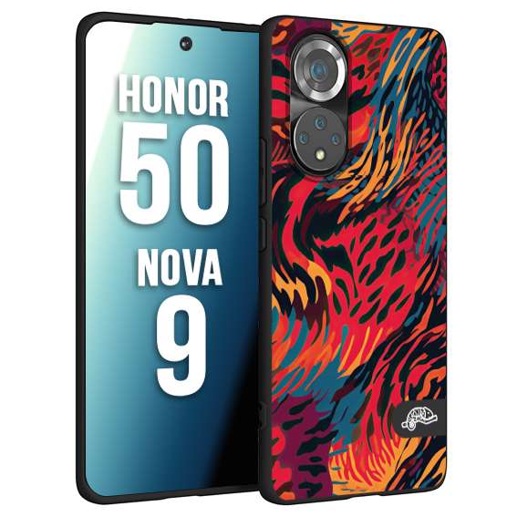 CUSTOMIZZA - Custodia cover nera morbida in tpu compatibile per Huawei Nova 9 - Honor 50 leopardato maculato tigrato colorata fiamme rossa blu arancione