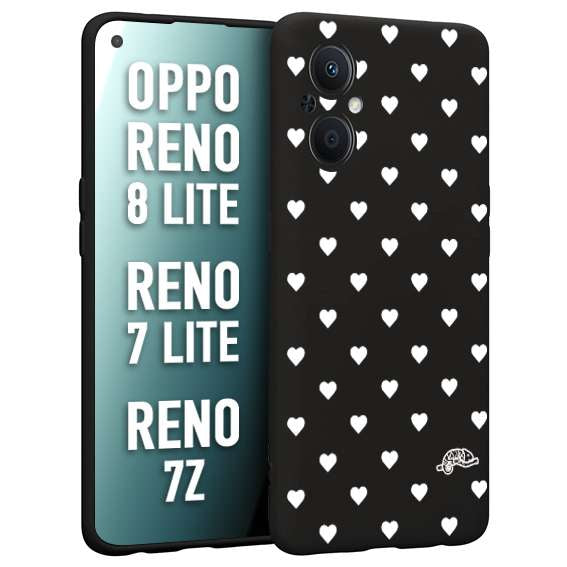 CUSTOMIZZA - Custodia cover nera morbida in tpu compatibile per Oppo Reno 7 Lite - 8 Lite - 7Z cuori pois bianchi donna pin up vintage