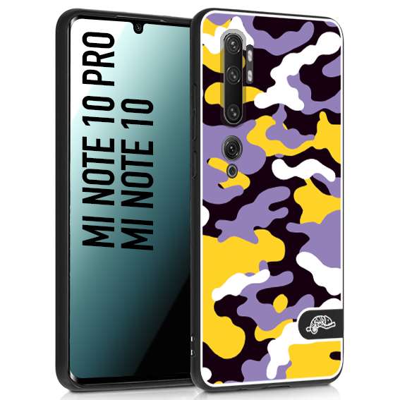 CUSTOMIZZA - Custodia cover nera morbida in tpu compatibile per Xiaomi Mi Note 10 - Mi Note 10 Pro camouflage mimetico militare viola lilla giallo