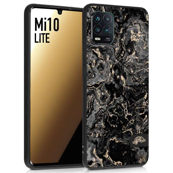 CUSTOMIZZA - Custodia cover nera morbida in tpu compatibile per Xiaomi Mi 10 LITE effetto marmo marble nero black venature dorato pietra