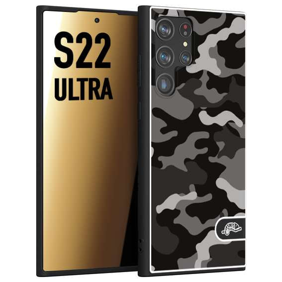 CUSTOMIZZA - Custodia cover nera morbida in tpu compatibile per Samsung S22 ULTRA camouflage mimetico militare nero black grigio