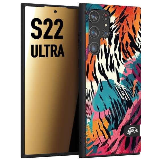 CUSTOMIZZA - Custodia cover nera morbida in tpu compatibile per Samsung S22 ULTRA leopardato maculato tigrato tiger colorata summer color