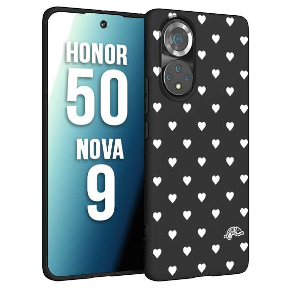 CUSTOMIZZA - Custodia cover nera morbida in tpu compatibile per Huawei Nova 9 - Honor 50 cuori pois bianchi donna pin up vintage
