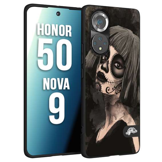 CUSTOMIZZA - Custodia cover nera morbida in tpu compatibile per Huawei Nova 9 - Honor 50 chicana messicana dea de la muerte donna santa tattoo disegnata
