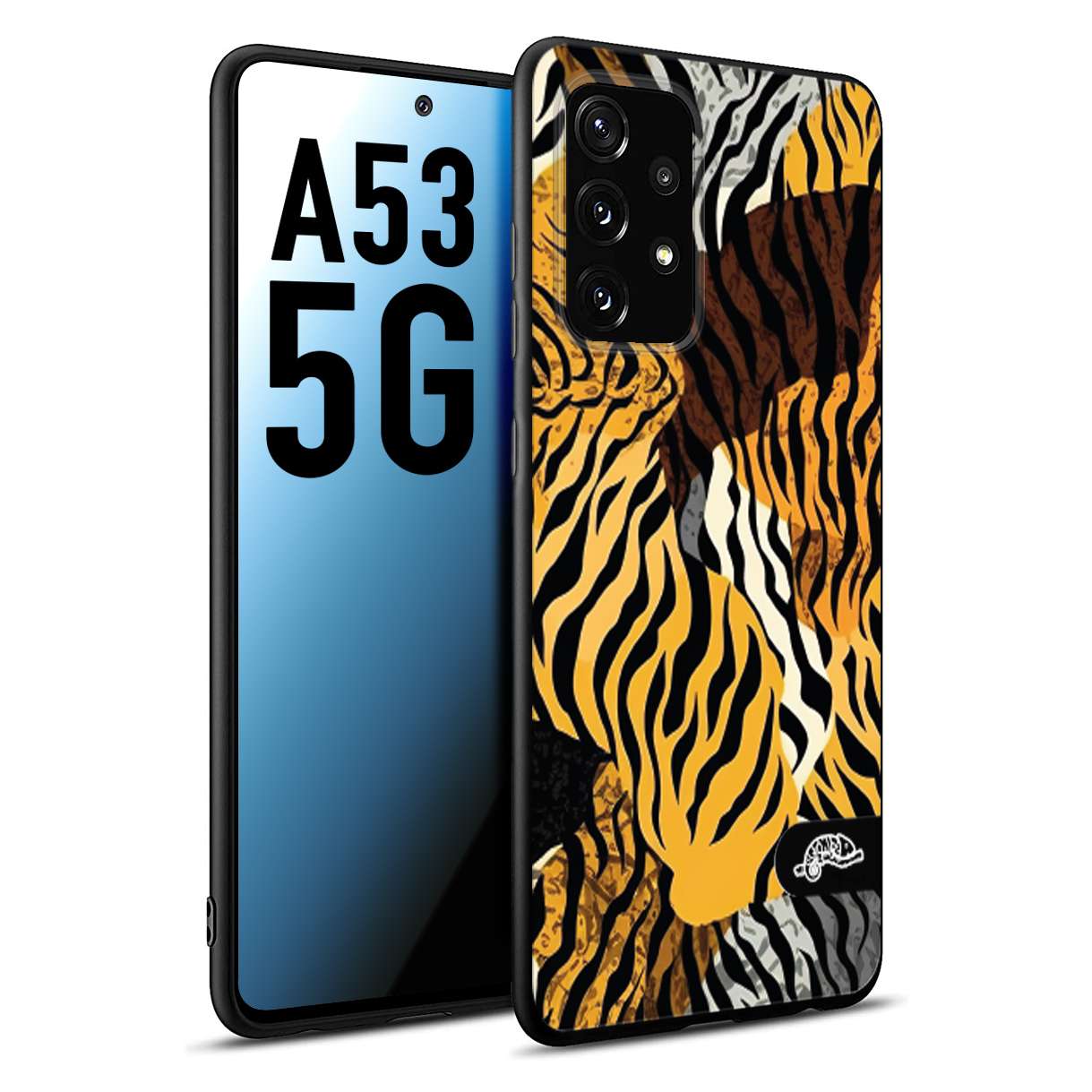 CUSTOMIZZA - Custodia cover nera morbida in tpu compatibile per Samsung A53 5G leopardato tigrato tiger colorata donna fashion estate