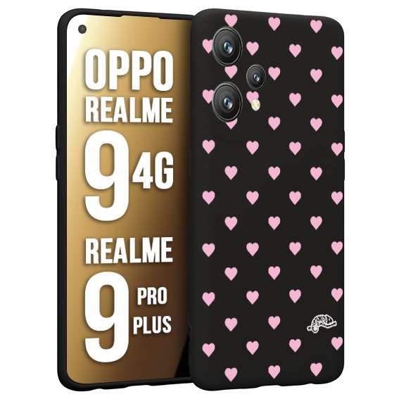 CUSTOMIZZA - Custodia cover nera morbida in tpu compatibile per Oppo Realme 9 4G - 9 PRO PLUS cuori pois rosa su nero donna pin up vintage