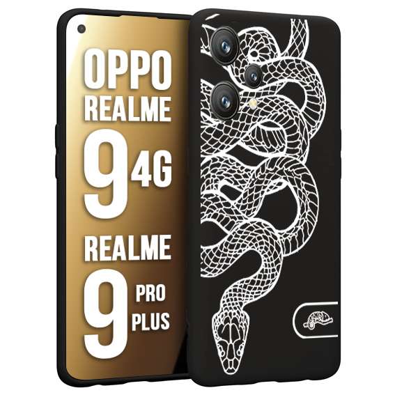 CUSTOMIZZA - Custodia cover nera morbida in tpu compatibile per Oppo Realme 9 4G - 9 PRO PLUS serpente snake bianco a rilievo disegnato tattoo tatuaggio
