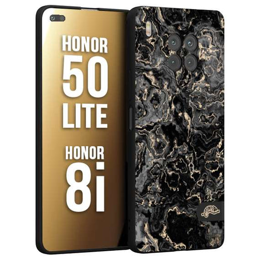 CUSTOMIZZA - Custodia cover nera morbida in tpu compatibile per Honor 8i - Honor 50 LITE effetto marmo marble nero black venature dorato pietra