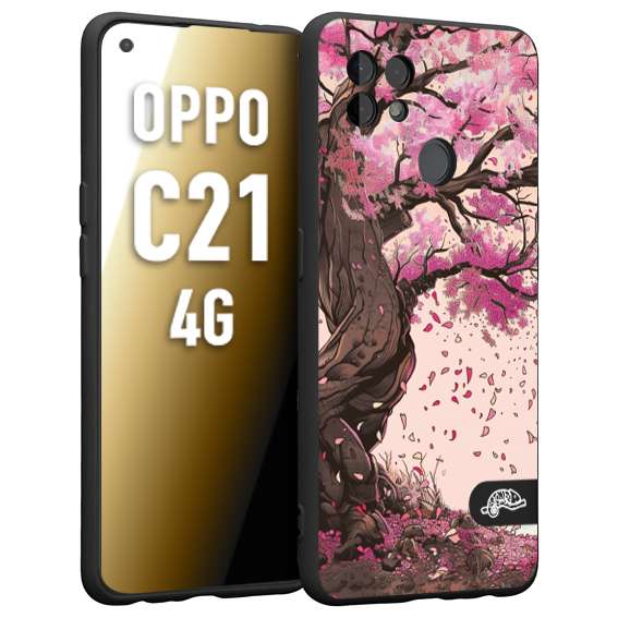 CUSTOMIZZA - Custodia cover nera morbida in tpu compatibile per Oppo Realme C21 4G giapponese colori morbidi fiori di ciliegio rosa disegnata