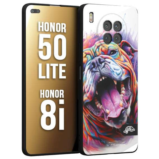 CUSTOMIZZA - Custodia cover nera morbida in tpu compatibile per Honor 8i - Honor 50 LITE animali color bulldog cane dog colori vibranti disegnato schizzo