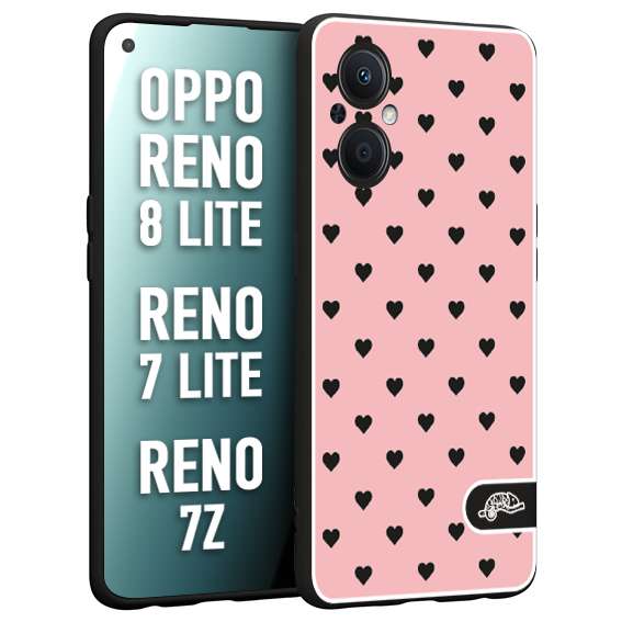 CUSTOMIZZA - Custodia cover nera morbida in tpu compatibile per Oppo Reno 7 Lite - 8 Lite - 7Z cuori pois rosa donna pin up vintage