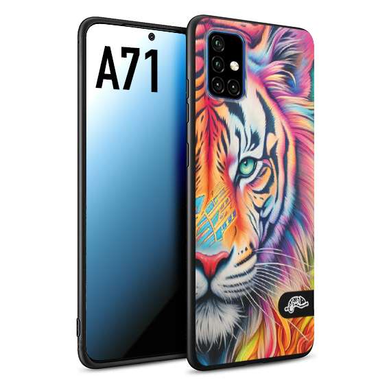 CUSTOMIZZA - Custodia cover nera morbida in tpu compatibile per Samsung A71 animali color tigre tiger viso colori vibranti disegnato schizzo