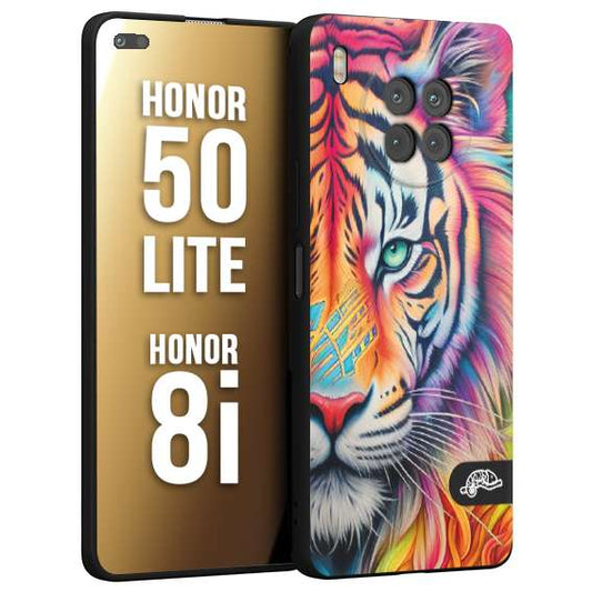 CUSTOMIZZA - Custodia cover nera morbida in tpu compatibile per Honor 8i - Honor 50 LITE animali color tigre tiger viso colori vibranti disegnato schizzo