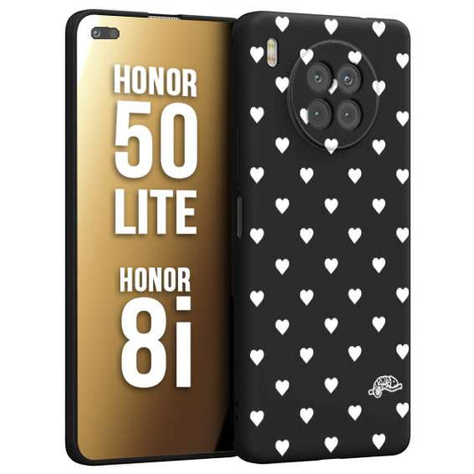 CUSTOMIZZA - Custodia cover nera morbida in tpu compatibile per Honor 8i - Honor 50 LITE cuori pois bianchi donna pin up vintage