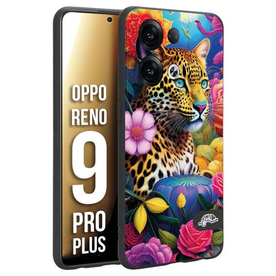 CUSTOMIZZA - Custodia cover nera morbida in tpu compatibile per Oppo Reno 9 PRO PLUS fiori astratti donna flower fantasia leopardo ghepardo animali colorati