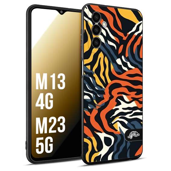 CUSTOMIZZA - Custodia cover nera morbida in tpu compatibile per Samsung M13 4G - M23 5G leopardato maculato tigrato tiger colorata gialla blu arancio
