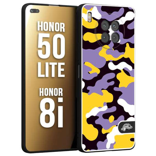 CUSTOMIZZA - Custodia cover nera morbida in tpu compatibile per Honor 8i - Honor 50 LITE camouflage mimetico militare viola lilla giallo