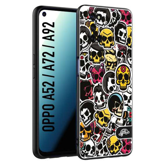 CUSTOMIZZA - Custodia cover nera morbida in tpu compatibile per Oppo A52 - A72 - A92 sticker bomb teschi colorati adesivi skulls skater snowboard