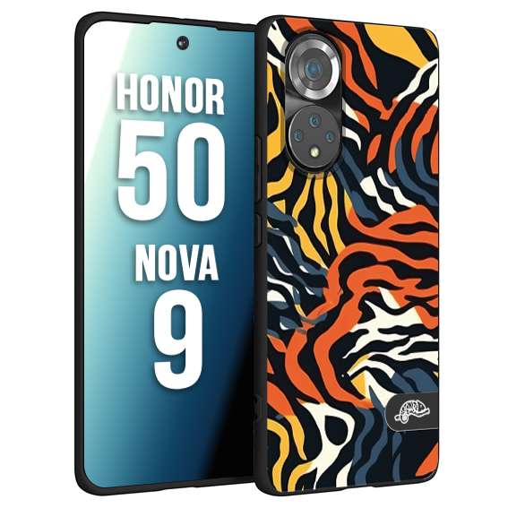 CUSTOMIZZA - Custodia cover nera morbida in tpu compatibile per Huawei Nova 9 - Honor 50 leopardato maculato tigrato tiger colorata gialla blu arancio