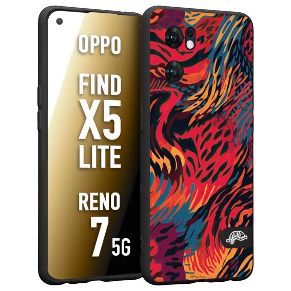 CUSTOMIZZA - Custodia cover nera morbida in tpu compatibile per Oppo Reno 7 - Find X5 LITE leopardato maculato tigrato colorata fiamme rossa blu arancione