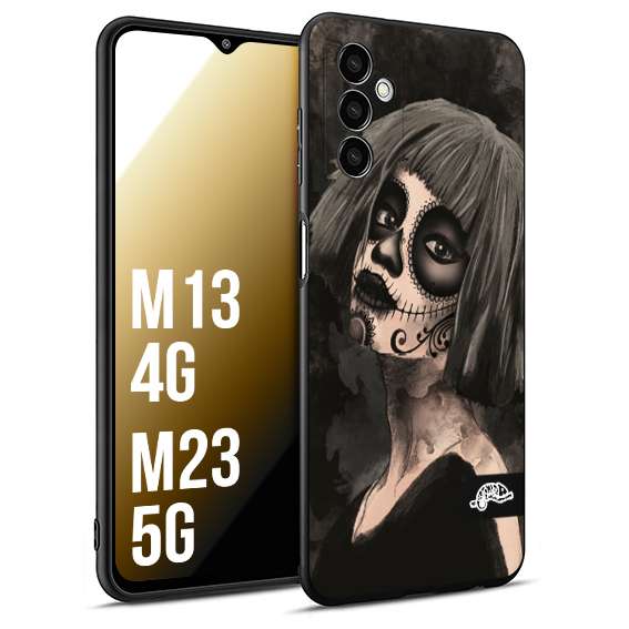 CUSTOMIZZA - Custodia cover nera morbida in tpu compatibile per Samsung M13 4G - M23 5G chicana messicana dea de la muerte donna santa tattoo disegnata
