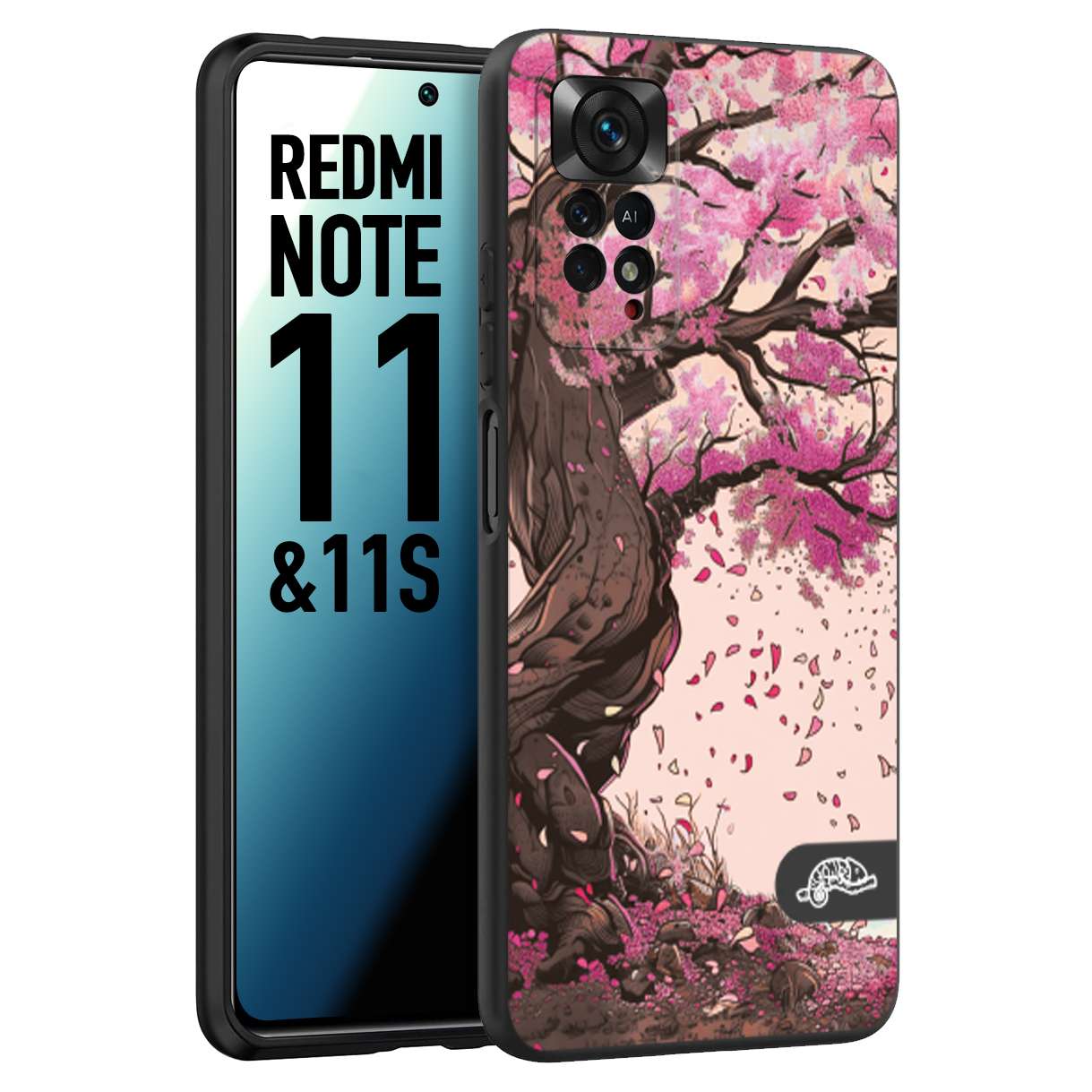 CUSTOMIZZA - Custodia cover nera morbida in tpu compatibile per Xiaomi Redmi Note 11 - Note 11S giapponese colori morbidi fiori di ciliegio rosa disegnata