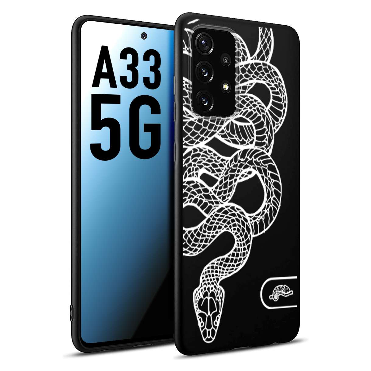 CUSTOMIZZA - Custodia cover nera morbida in tpu compatibile per Samsung A33 5G serpente snake bianco a rilievo disegnato tattoo tatuaggio