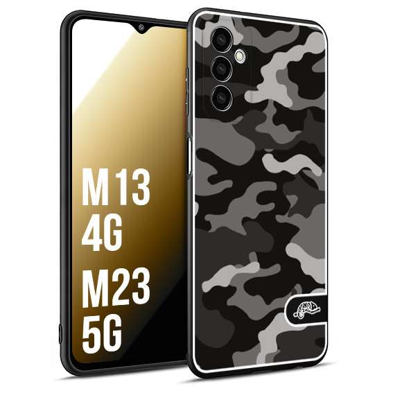 CUSTOMIZZA - Custodia cover nera morbida in tpu compatibile per Samsung M13 4G - M23 5G camouflage mimetico militare nero black grigio
