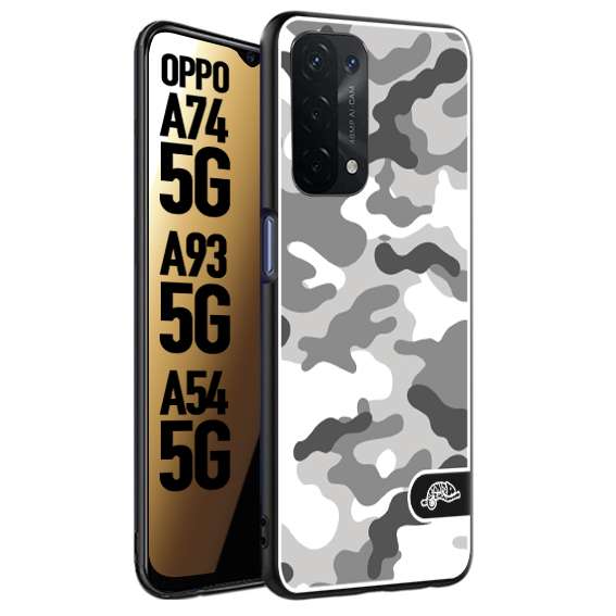 CUSTOMIZZA - Custodia cover nera morbida in tpu compatibile per Oppo A74 5G - A93 5G - A54 5G camouflage mimetico militare bianco white