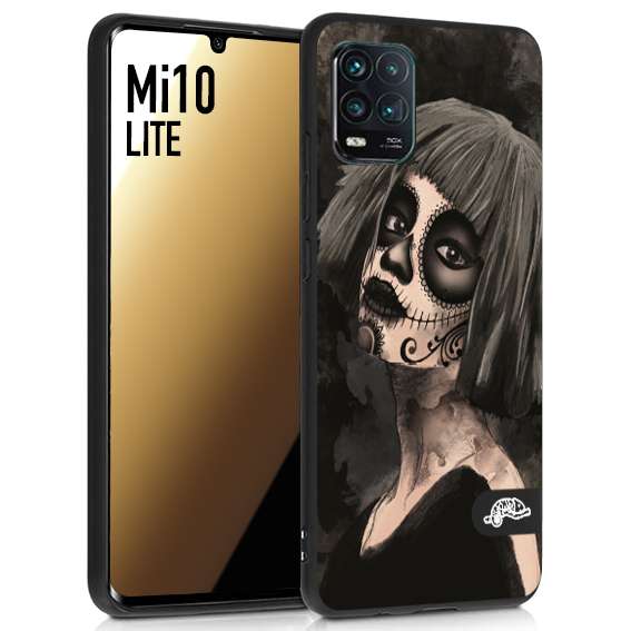 CUSTOMIZZA - Custodia cover nera morbida in tpu compatibile per Xiaomi Mi 10 LITE chicana messicana dea de la muerte donna santa tattoo disegnata
