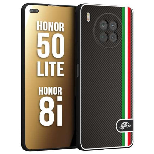 CUSTOMIZZA - Custodia cover nera morbida in tpu compatibile per Honor 8i - Honor 50 LITE effetto fibra di carbonio bandiera Italia made in Italy
