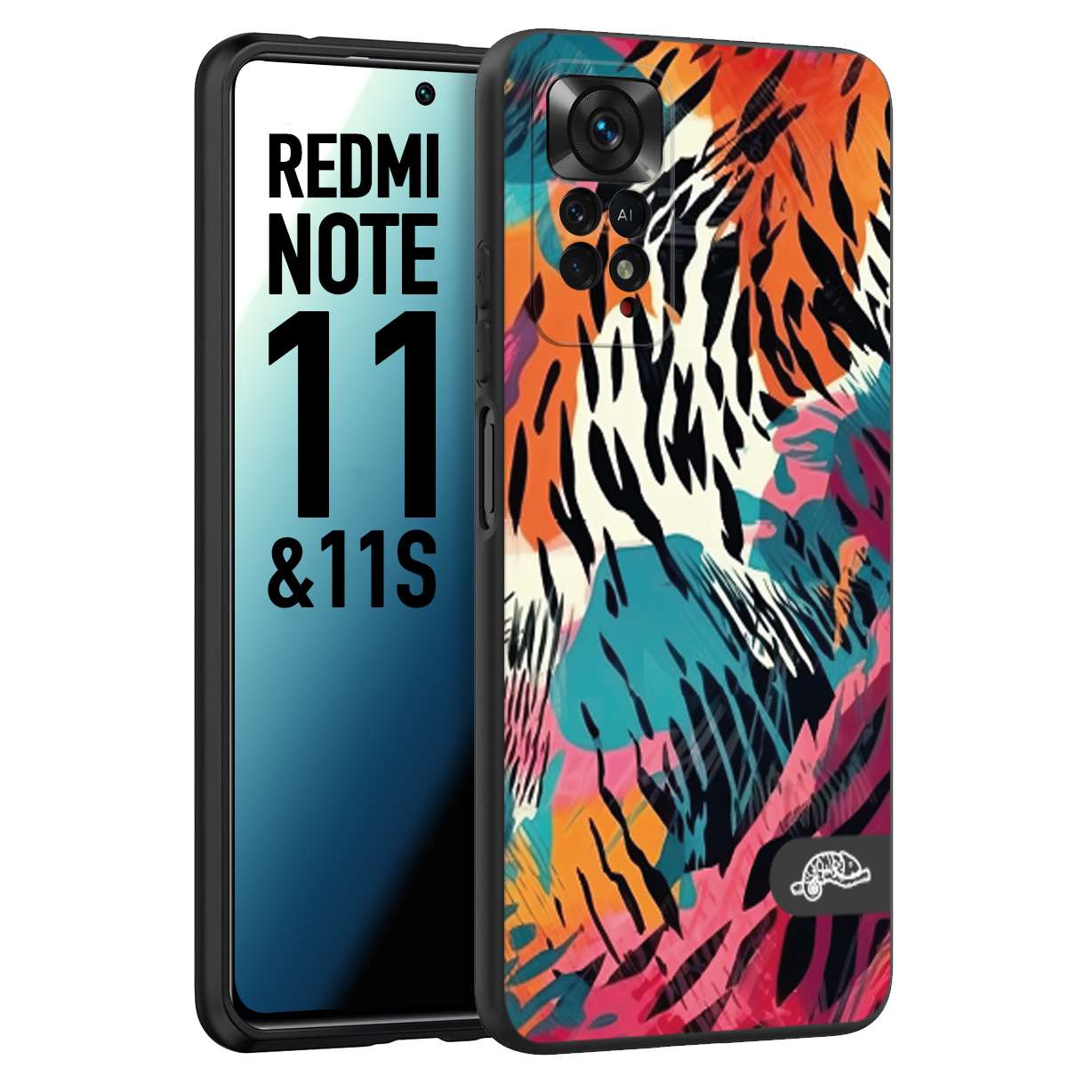 CUSTOMIZZA - Custodia cover nera morbida in tpu compatibile per Xiaomi Redmi Note 11 - Note 11S leopardato maculato tigrato tiger colorata summer color