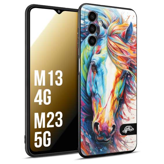 CUSTOMIZZA - Custodia cover nera morbida in tpu compatibile per Samsung M13 4G - M23 5G animali color cavallo horse viso colori vibranti disegnato schizzo