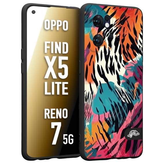 CUSTOMIZZA - Custodia cover nera morbida in tpu compatibile per Oppo Reno 7 - Find X5 LITE leopardato maculato tigrato tiger colorata summer color
