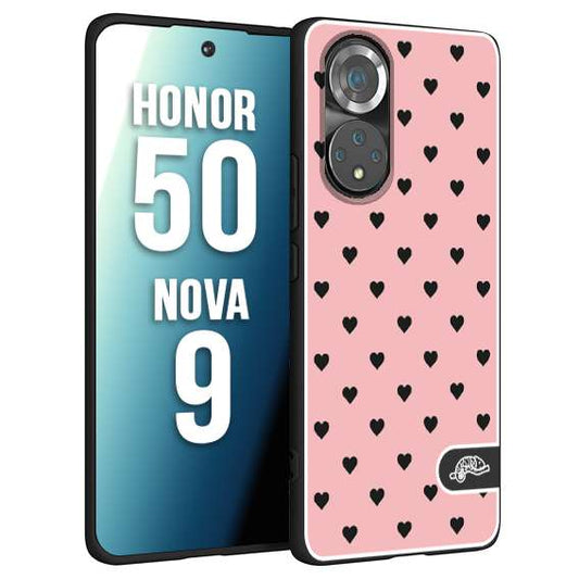CUSTOMIZZA - Custodia cover nera morbida in tpu compatibile per Huawei Nova 9 - Honor 50 cuori pois rosa donna pin up vintage