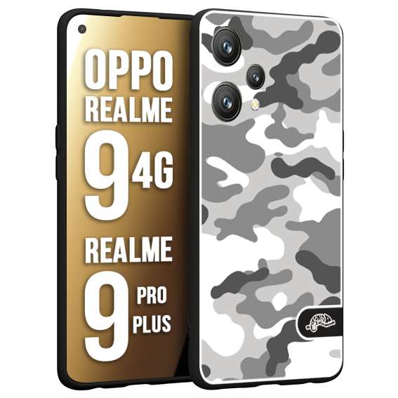 CUSTOMIZZA - Custodia cover nera morbida in tpu compatibile per Oppo Realme 9 4G - 9 PRO PLUS camouflage mimetico militare bianco white