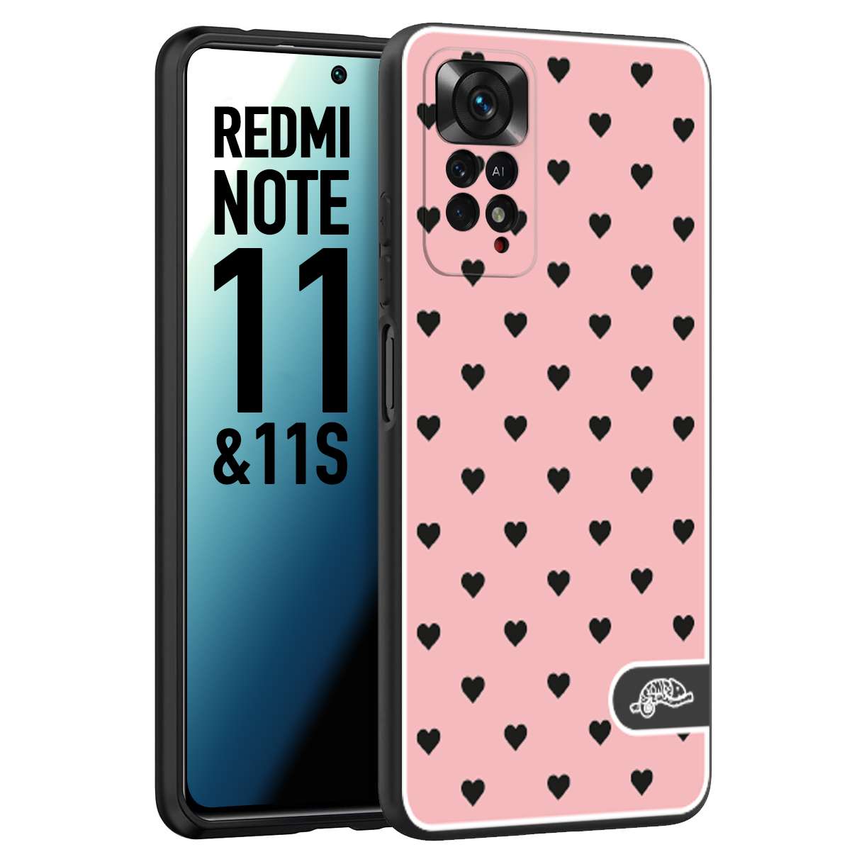 CUSTOMIZZA - Custodia cover nera morbida in tpu compatibile per Xiaomi Redmi Note 11 - Note 11S cuori pois rosa donna pin up vintage